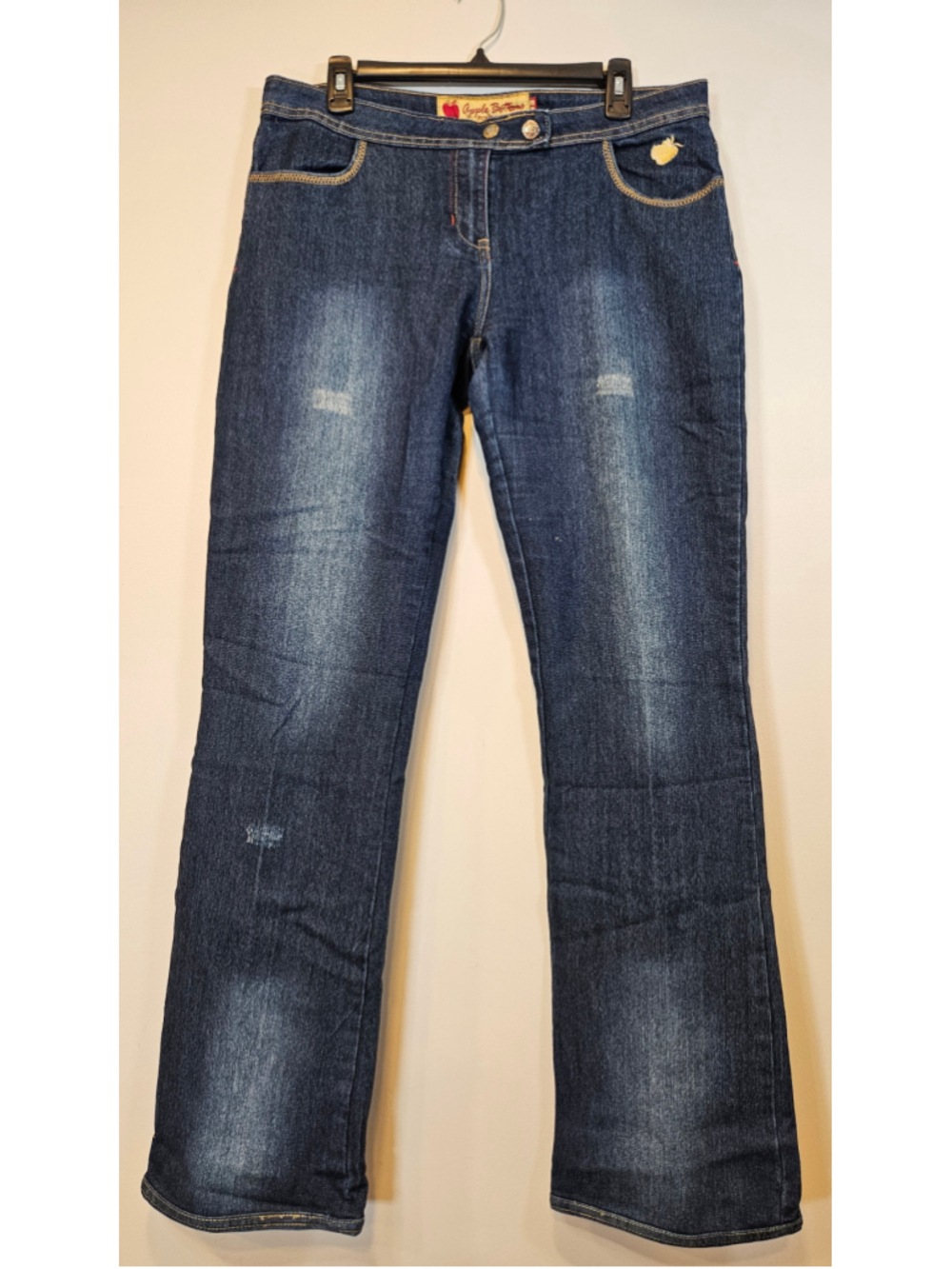 Y2K Apple Bottoms Jeans Size 12 Embroidered Logo Flare Bootcut Distressed